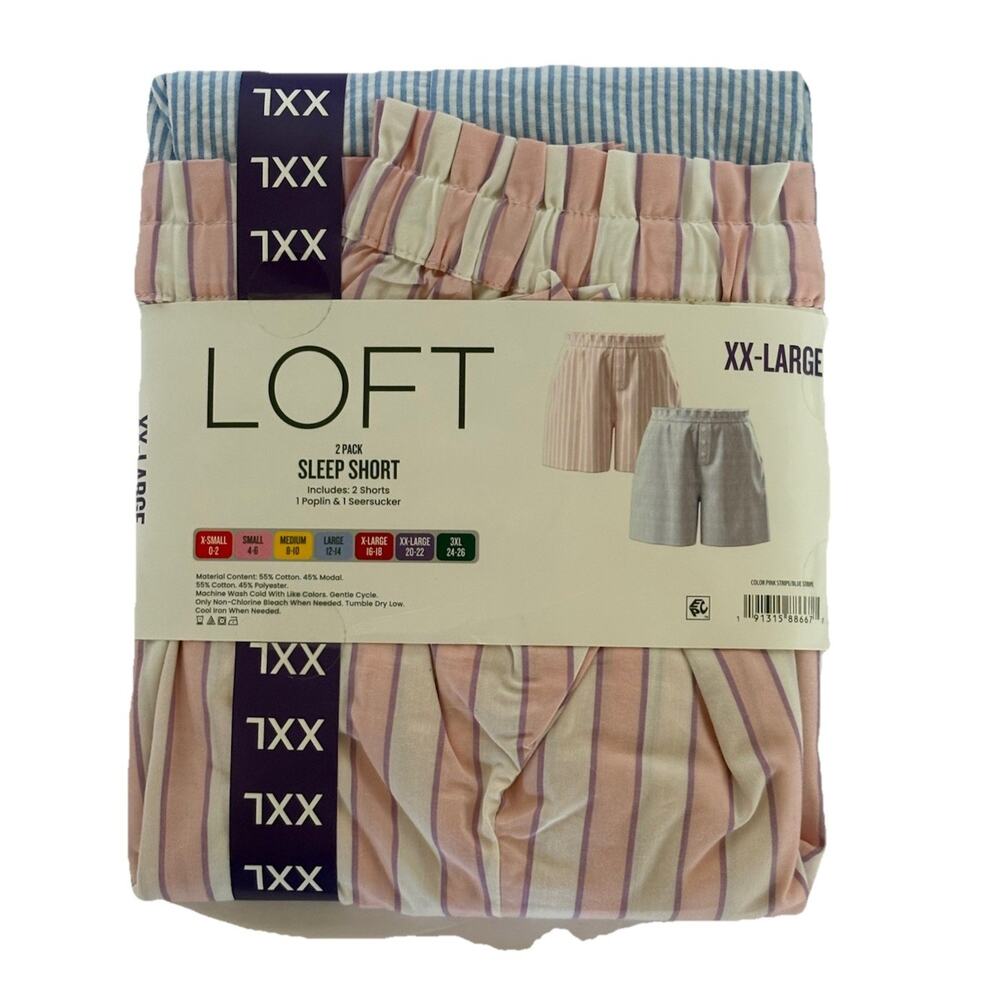 2 pack Loft Ann Taylor Sleep Shorts Woman’s Poplin Seersucker XXL
